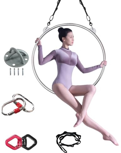 ZGYOZMNG Aerial Lyra Hoop Set aus Edelstahl, Doppelpunkt-Aerial-Yoga-Ring mit Aerial Rigging, 360° drehbarer Lyra Hoop für Zuhause/Fitnessstudio/Tanzstudio (Größe: 85 cm (33)) (85 cm (33)