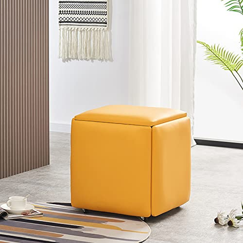 Sedia ottomana 5 in 1 impilabile a cubo, poggiapiedi in finta poliuretano, con ruote, piccoli sgabelli quadrati per soggiorno e sala da pranzo, sgabelli impilabili versatili, 45 x 45 x 45 cm