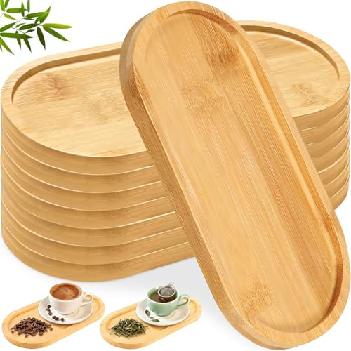 8 Piezas Bandeja Bambú, Bandejas Madera Ovaladas Mini, Posavasos Pequeña Cocina, Bandeja Servir Decorativas para Pan, Postre, Galletas, Té, Café y Pasteles & Suculentas (18.5x10.5x1cm)