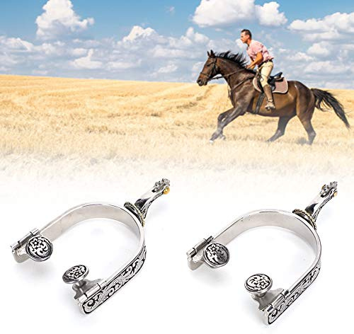 Xiuganpo Anmutige Pferdesporen aus Edelstahl mit Exquisitem Muster, 2 -Cowboy-Sporen für den Wettbewerb, 386 G