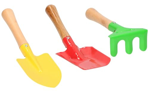 GRUNDIG 3 TLG. Gartenset - Schaufel - Rechen - Spaten - aus Holz und Metall - für Kinder und Erwachsene - Gartengeräte, Sandkastenspielzeug, Gartenwerkzeug - stabile Gartengerät