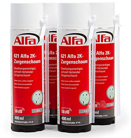 Alfa 4x Zweikomponentiger, schnell härtender 2K-Zargenschaum 4 x 400 ml, Volumenausbeute ausgeschäumt 12-14 l