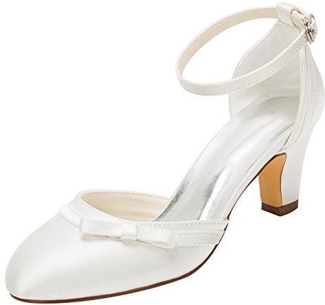 Emily Bridal Brautschuhe Elfenbein Hochzeit Schuhe High Heel Runde Knöchelriemen Bow Brautschuhe (EU37, Elfenbein)