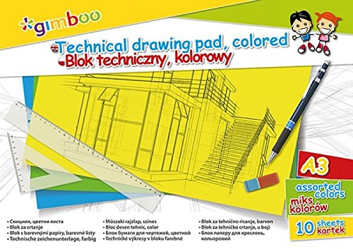 Gimboo Papier für Technisches Zeichnen DIN A3 Bunt Farbige Papier | 6er Pack| 6 x 10 Blatt 150g/m²| Farbe: Farbmischung/Glatt | Zeichenblock | Skizzenblock |Zeichenkarton