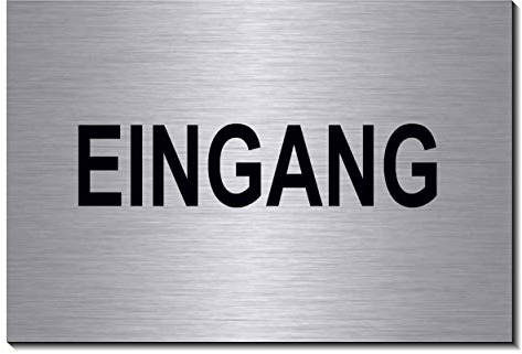 Eingang-Symbol-Schild-Türschild 150 x 100 x 3 mm-Aluminium Edelstahloptik silber mattgebürstet Hinweisschild (1905-41 mit Klebepats)
