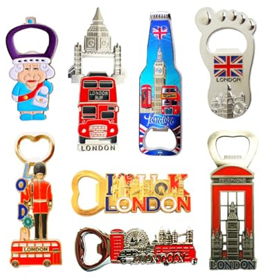 Abrebotellas con imán para nevera, diseño de iconos de Londres, juego de 8