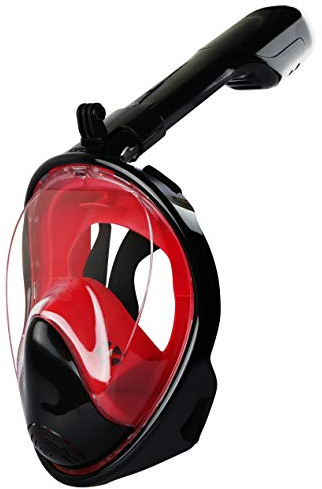 BaronHong Schnorchelmaske Faltbare Vollgesichtsmaske zum Schnorcheln, Dry Top Set Anti-Fog & Anti-Leak (schwarz-rot, L/XL)