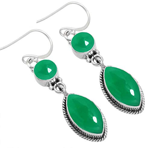Boucles d'oreilles pendantes Jeweloporium en argent sterling 925 avec onyx vert, bijoux bohèmes en véritable pierre marquise.