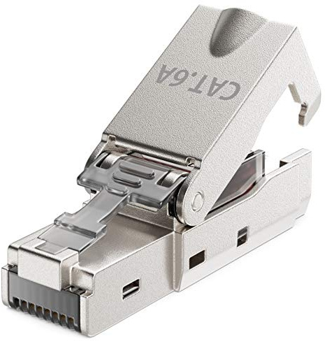 deleyCON CAT 6a Netzwerkstecker RJ45 LSA, geschirmt, 10 Gbit/s, 1 Stück | Mit LSA Anschluss für starre Verlegekabel, LAN Kabel, Netzwerkkabel, CAT6a Stecker und Metallgehäuse