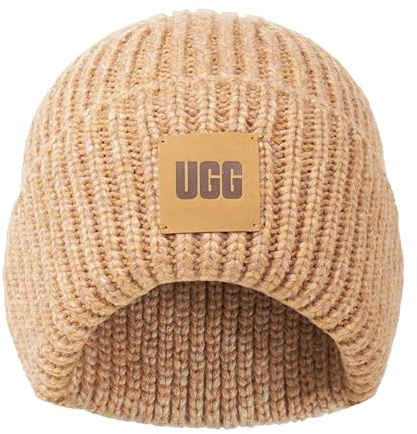 UGG Damen W Chunky Rib Beanie W Logo W Grob gerippte Mütze mit W Logo, Camel, O/S