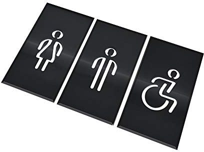 DOJA Barcelona | Acrylique Symbole de Toilette Adhesif | Femme + Homme + Handicape | Couleur Noir | 180mm x 100mm | Pictogramme de Porte | Signe de Porte Salle de Bain, Deco Toilette, Bureau