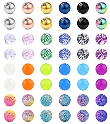 Briana Williams 48stk Piercing Kugel Set 1.6mm Gewinde 5mm Ersatzkugel Schraubkugel Bauchnabelpiercing Zungenpiercing Brustwarzenpiercing Chirurgenstahl Acryl Plastik