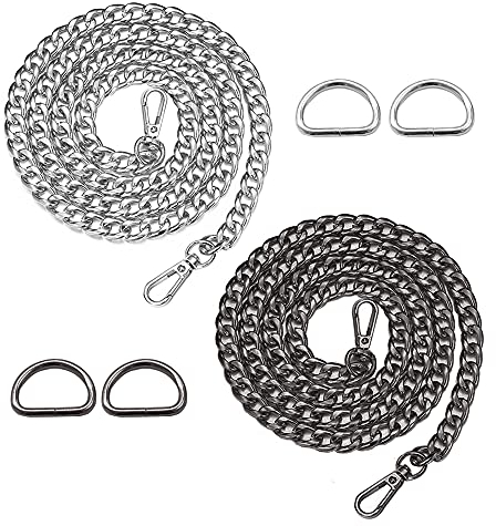 Hazrcvr Kette Tasche 2 Stück Taschenkette mit Karabinerhaken Schwarzes Silber mit D Ring Schultergurt für Taschen Kettenriemen Schulterriemen Ersatz für Geldbörse Damen Handtaschen Umhängetasche
