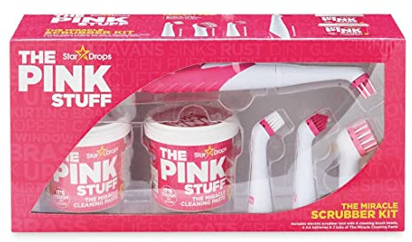 The Pink Stuff Lot de 4 brosses à récurer avec 4 têtes différentes et 2 tubes de pâte à récurer