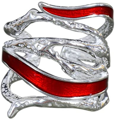 NicoWerk Anello da donna in argento a più file in argento sterling 925 traforato avvolgente largo sorprendente rosso regolabile aperto SRI786