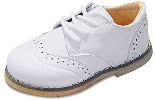 Panegy Zapatos para niños de piel sintética de poliuretano, elegantes, ligeros, zapatos de estilo informal, con suela mordida, para fiestas, bodas, etc, C Blanco, 21 EU