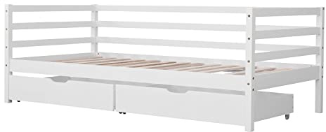Happy Garden Cama Infantil de 190 x 90 cm en Madera Blanca, con Dispositivo anticaída, somier y Dos Grandes cajones, Jules