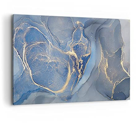 ARTTOR Tableau Décoratif sur Toile 120x80 cm Abstrait - 5029 | Or Peinture Bleu Impression sur Toile Grand Décoration Murale Art Mural Toile Imprimée Salon Chambre Cuisine ARTTOR