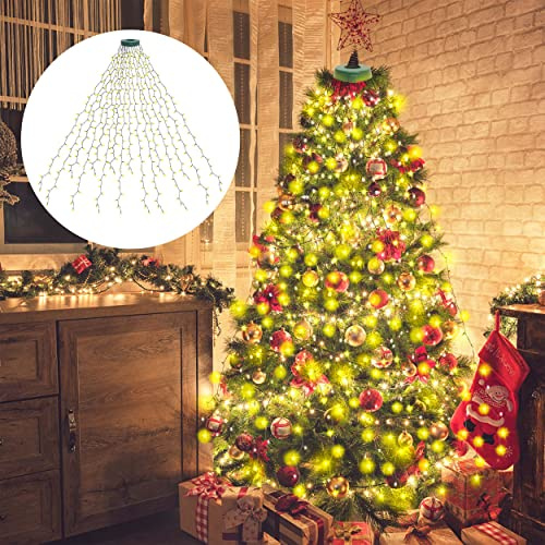 Julgransbelysning med Ring 16 Strängar 400 Lysdioder, Kedoxi Xmas String Lights med Timer 6.6FT Lätt att Installera, Julgardin Fairy Tree Light 8 Mode för Xmas Fir Pine Party Decoration Warm White