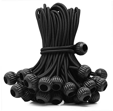Joneaz Bungee Balls Cord 6 inch Black Heavy Duty, UV Resistant, 50-Piece, High Elastic Real Rubber, for Outdoor Travelling Camping Tarp