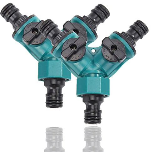 2 stycken 2-vägsventiler med avstängningsventil, slangkontakt, 3/4 tum, plast, slangkoppling dubbel anslutning, trädgårdsslang, snabbkontakt, trädgårdsslang, splitter, adapter för trädgård