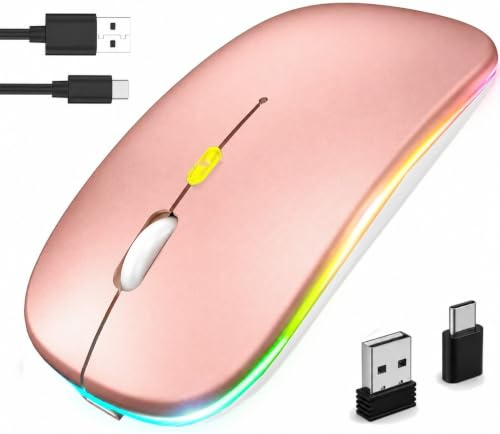 GLOBAL TECH Kabellose Bluetooth Maus, Wiederaufladbare LED Ultradünne Funkmaus mit Dual-Modus 2,4 GHz & Bluetooth, Leise Tragbare Maus Kabellos für Laptop, PC, Computer, Mac, iPad, Tablets (Rosa)