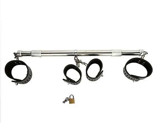ROLOL Edelstahl Spreizstange mit PU Leder Fußfesseln und Handschellen, Metall Verstellbare SM Set Restraint für Paare Männer Frauen -Handschellen