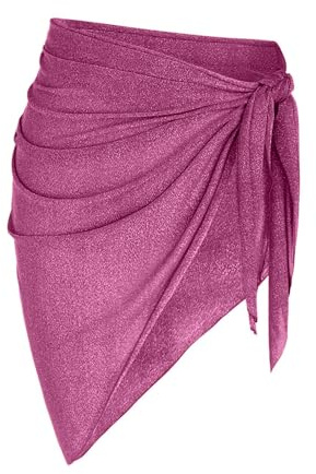ZAFUL Damen Metallic Glänzender Kurzer Sarong, Halbtransparent, Badeanzug-Wickelrock, Strand-Bikini-Cover-up