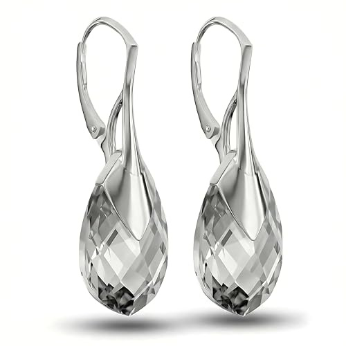 Ohrringe Sterling Silber 925 Hängend für Damen Birne Drop Hängeohrringe Mädchen Modeschmuck Ohrhänger Ohrringe mit Kristallen Schmuck für Sie Geschenk Frau Handmade: (Crystal)