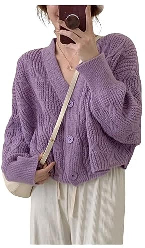 YonYeHong Damen -Strickjacke Kabel Pullover Jacke Strickjacke Top Casual Strickknopf Offen Vordere