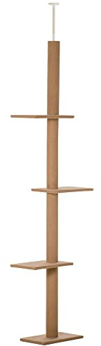 PawHut Árbol para Gatos del Suelo al Techo 43x27x228-260 cm Marrón