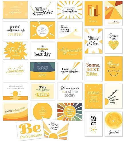 Postkarten Sonnen-Gelb Set mit 30 Karten - Strand Sommer Sonne Gefühl Wärme Sunshine für Freunde, Kühlschrank und Büro - Wunderbare Sprüche Botschaften Set mit 30 Umschlägen