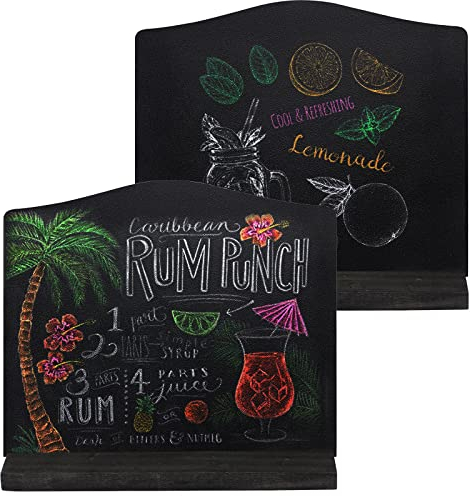 TRUEIN Mini Tafeln mit Ständer, Doppelseitige Löschbares Kreidetafel Schilder, Beschriften Holztafel, Memotafel Tischkarten, Tafeln zum Beschriften Für Hochzeiten, Geburtstage, Buffet