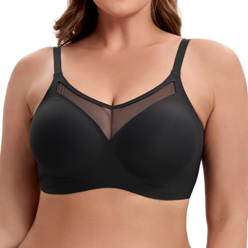 HBselect Nahtloser BH Damen Ohne Bügel Spitzen BHS V-Ausschnitt Bralette Weicher Push-Up BH Gepolstert Klassische Bustier T-Shirts BH Seamless Bra mit Zusätzlicher BH-Verlängerung