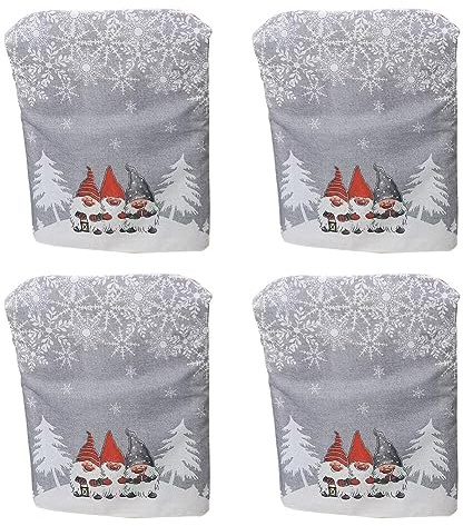 ISAKEN 4 Stück Weihnachten Stuhlhussen Set Weihnachtsmann GNOME Wichtel Muster Zurück Abdeckungen Weihnachtsstuhlbezug für Weihnachten Urlaub Esszimmer Hotel Dekoration