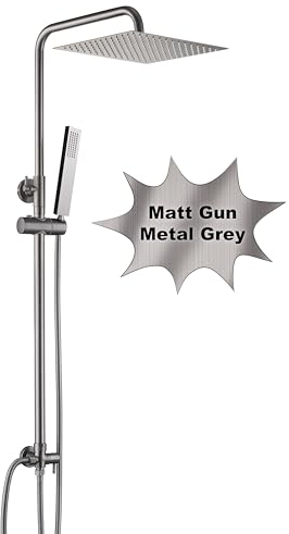Görbach Colonna Doccia Senza Miscelatore Termostatico in Acciaio Inox 304 Colonna Doccia idromassaggio Set Doccia a Pioggia con Soffione e Doccetta a Mano Quadrato 30×30cm Grigio Canna