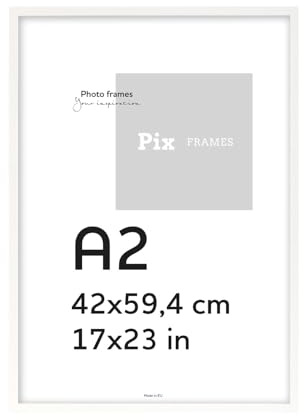 Pix FRAMES Marcos de Fotos - 42x59,4 cm (A2) - Marco Fotos de Madera - Marcos de Fotos - Elegante Marco para Colgar y Póster - Marco Moderno para Retratos - Blanco