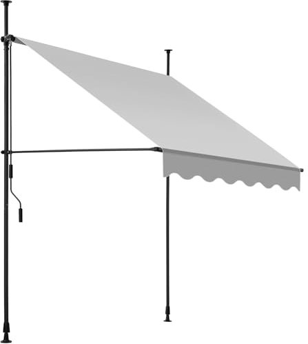tectake® Tenda da Sole a Morsetto con Manovella, Altezza e Inclinazione Regolabile, Telo Impermeabile e Resistente ai Raggi UV, Ideale per Balcone e Terrazzo, 150x180cm - Grigio Chiaro