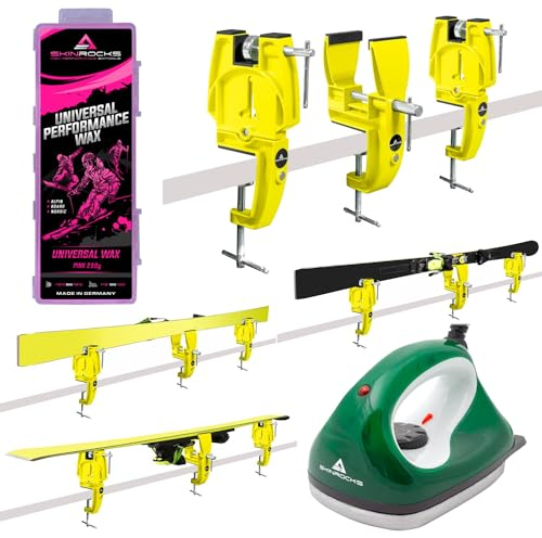 SkinRocks Skiwachs Set 3-teilig Bügeleisen UniversalWax Skispanner Ski Vice gelb