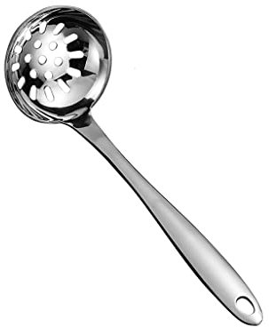 UNbit Colador Redondo de Acero, Cuchara ranurada de Acero Inoxidable, Espumadera de Cocina con Agarre cómodo, Cuchara de Metal, Espumadera con Mango Resistente al Calor (Color : A)