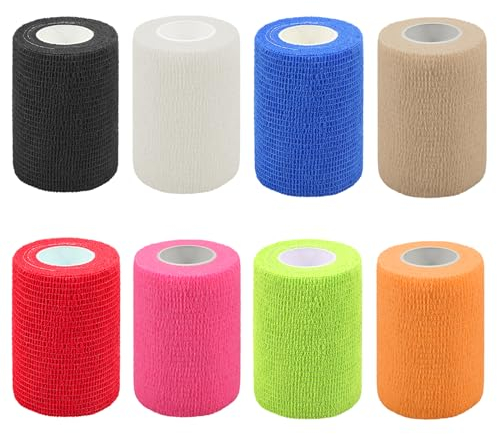 QiGui 8 Stück Selbstklebender Verband 7.5cm x 4.5m Verbandsmaterial für Pferde, Hunde & Menschen - Selbsthaftende & Elastische Bandage - Fixierbinde Haftbandage Selbstklebend