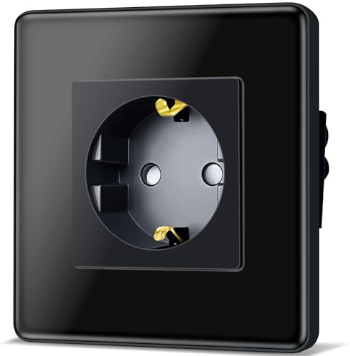 TAWOIA Schuko Steckdose, EU-Standard 1 Fach Unterputz Mit 2,5D Gebogenes Glas Platte, Wandsteckdose Schwarz 86 * 86mm