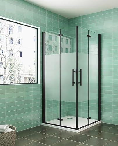 Acezanble 76x70cm Duschkabine Duschabtrennung Eckeinstieg Duschtür Drehtür Dusche Michgasstreifen glas,H195cm