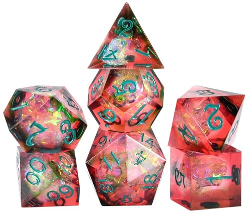 OriCraft Red Magic Dice DND-Set, Dungeons and Dragons Polyedrisches Rollenspiel, Kristall D20, Rote Magische Welt-Energiestein-Würfel, Halloween-Würfel Mit Scharfen Ecken