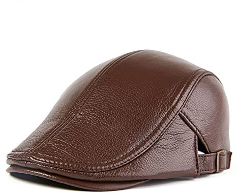 JOLIANE Echtes Leder Schwarze Hut männer flachkappe echte Beret Hut Split Ring Herbst männlich einstellbar Gatsby baset caps - Schiebermützen(Brown,2XL 59-61cm)