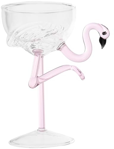 Kichvoe Flamingo Glass Decorative Cocktail Glass Stemmed Wine Goblet for Party Wedding Christmas Transparent Reusable Cup for Birthday Gatherings Bar Drinks