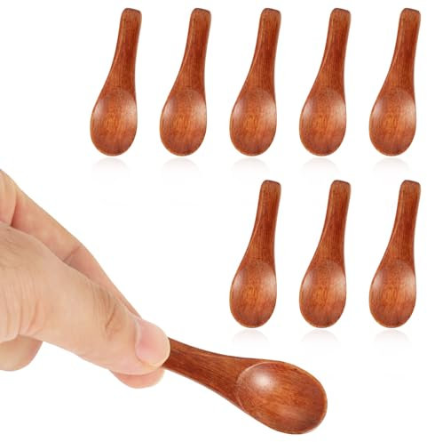 8 Pcs Handmade Tiny Wooden Spoons, 2.36in Small Spoons for Spices Mini Wooden Spoons for Sauces Sugar Salt Dips Spices Condiment Honey Mustard Cooking