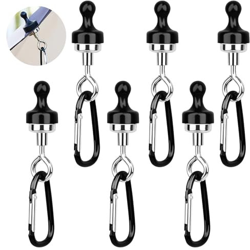 Ganci magnetici extra forti, 6 pezzi Ganci magnetici per tende con gancio a moschettone, gancio magnetico rotondo rimovibile per campeggio, garage, cucina, ufficio