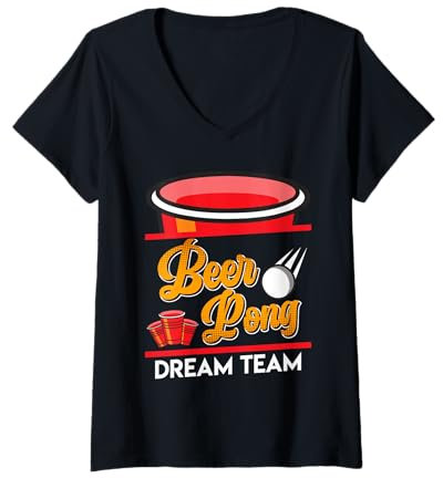 Damen Beer Pong Dream Team Party Trinkspiel Bier Pong T-Shirt mit V-Ausschnitt