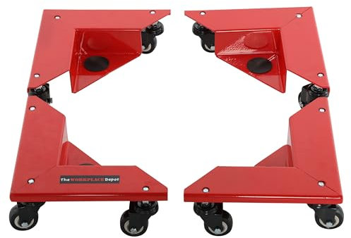Corner Transport Dollies, 4 Pcs Heavy Duty Red Steel Triangle Corner Furniture Mover Kit with 360° Swivel Castor Wheels & Rubber Grip Pads